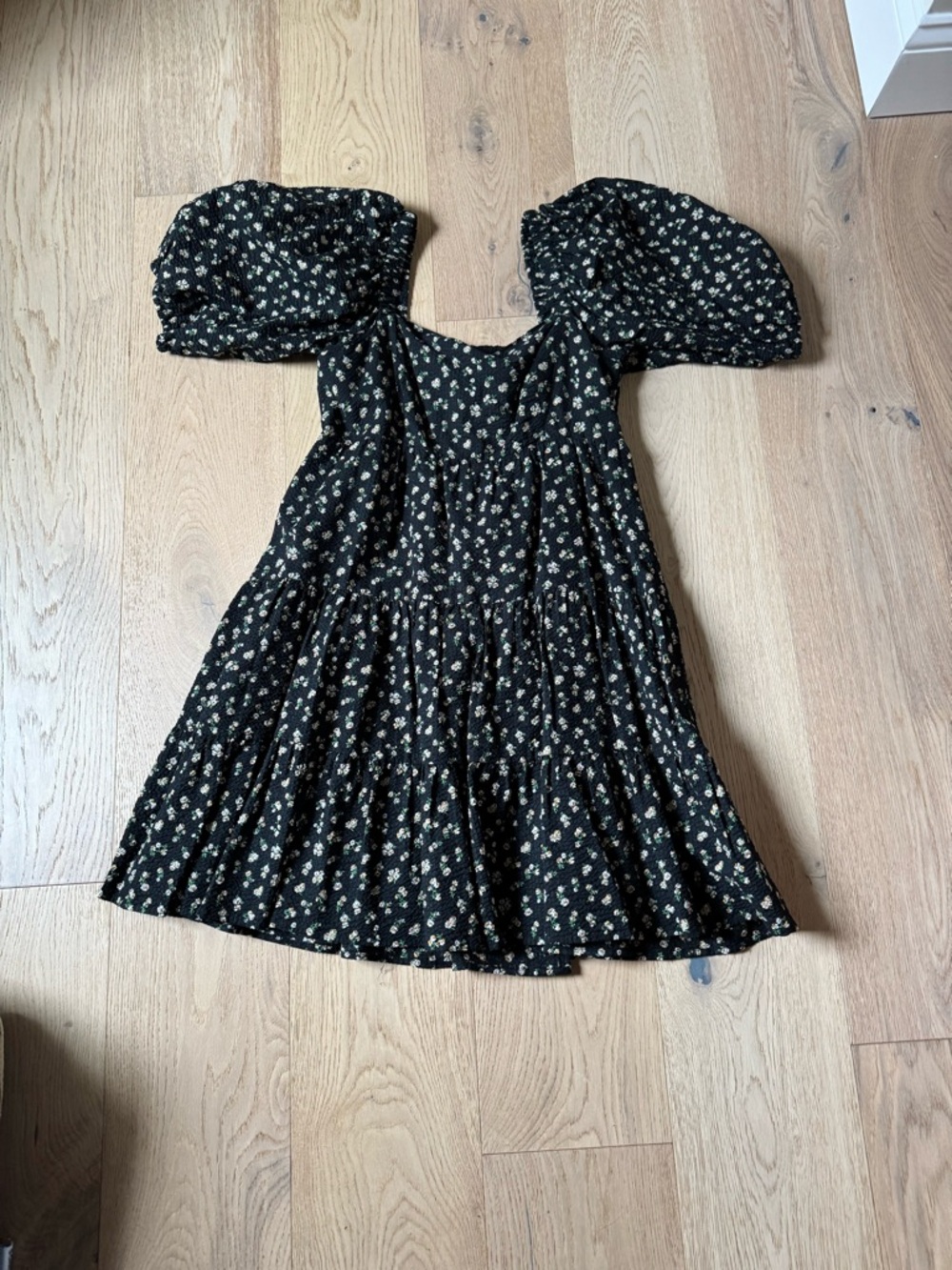 Wayf Black Mini Dress with Cream Floral Print